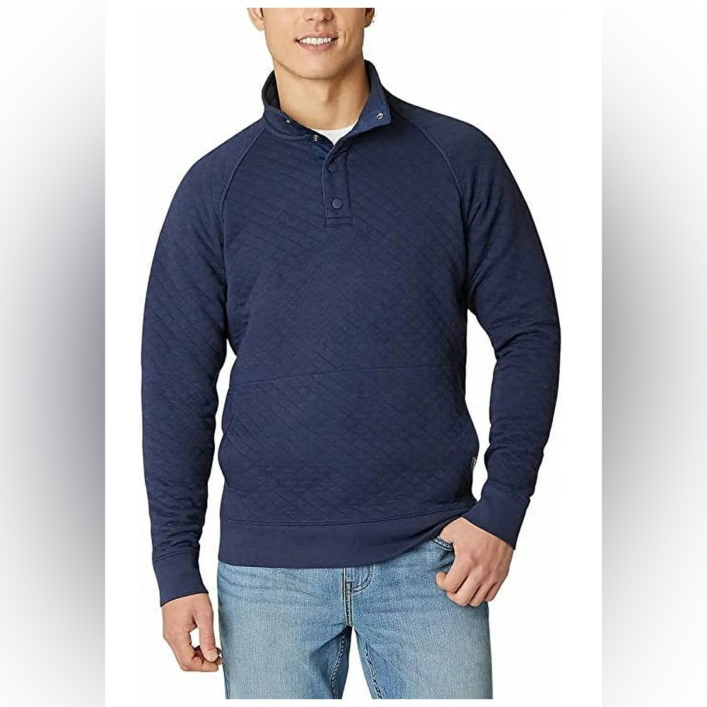 Eddie Bauer Mens Sweater medium Navy Quilted Snap Button Pockets Outdoors Gorp